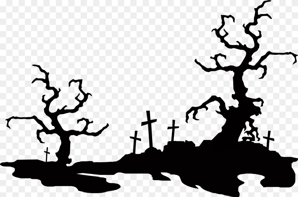 Horror Cemetery Spooky Tree Clip Art, Cross, Symbol, Lighting, Silhouette Free Png