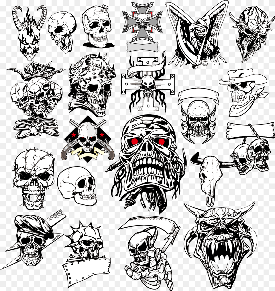 Horror Skull Vector, Doodle, Art, Drawing, Person Free Png