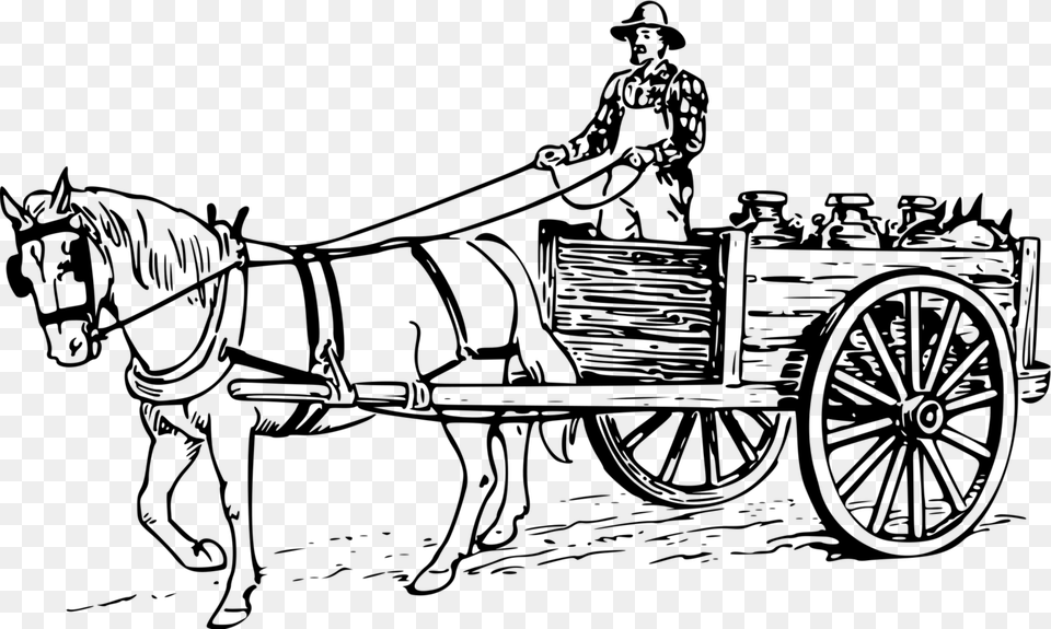 Horse Drawn Cart Clipart, Gray Png