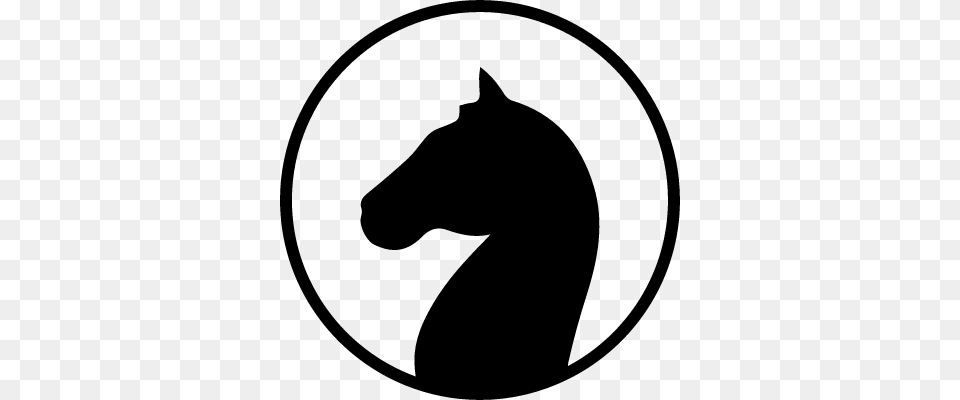 Horse Head Black Shape Facing Left Inside A Circle Horse Head Circle, Gray Free Transparent Png