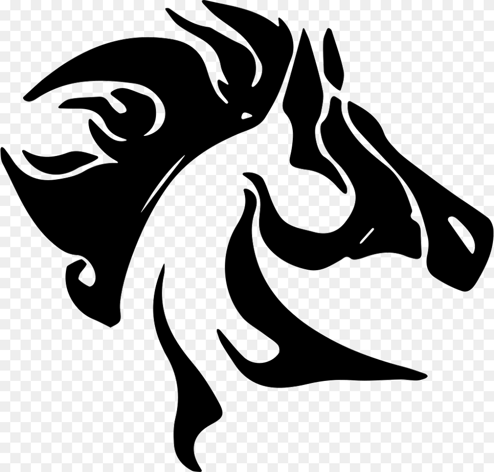 Horse Head With Messy Mane Side View Comments Cabeza De Caballo Tribal, Stencil, Animal, Fish, Sea Life Png