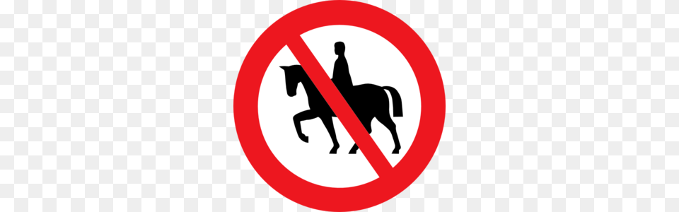 Horse Riding Prohibited White Bg Clip Art, Symbol, Sign, Road Sign, Adult Png Image