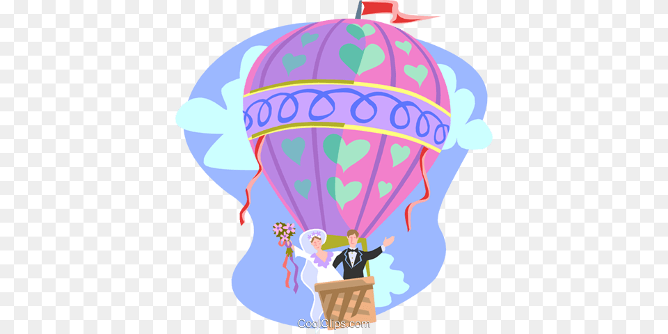 Hot Air Balloon Clipart Illustration Wedded Couple In Hot Air Balloon, Aircraft, Hot Air Balloon, Transportation, Vehicle Png