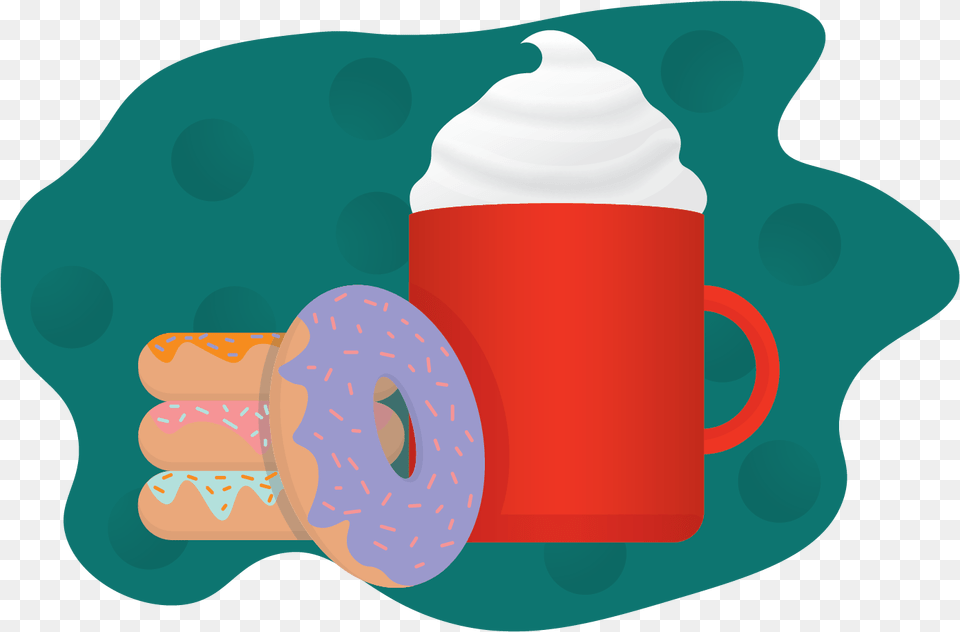 Hot Chocolate And Donuts By Beth Clifford Illustration, Cream, Dessert, Food, Whipped Cream Free Png