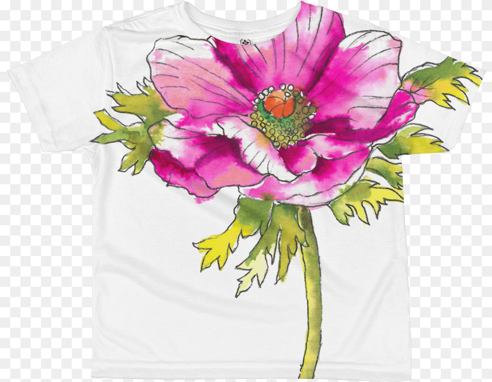 Hot Pink Anemone Kids Sublimation T Shirt Artificial Flower, Art, Clothing, Floral Design, Graphics Png Image