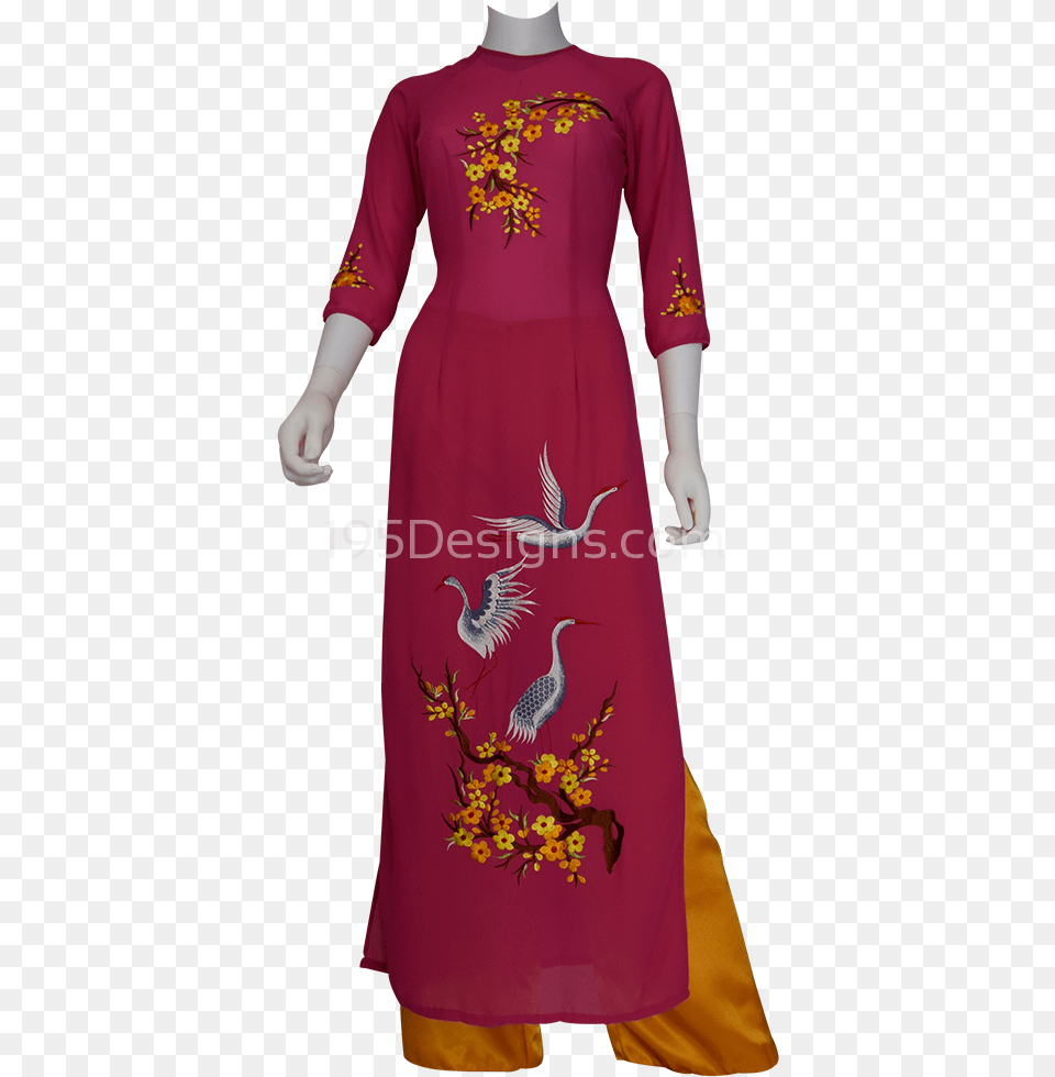 Hot Pink Ao Dai Apricot Blossom Flower Bird New Year 2010, Fashion, Gown, Formal Wear, Clothing Png