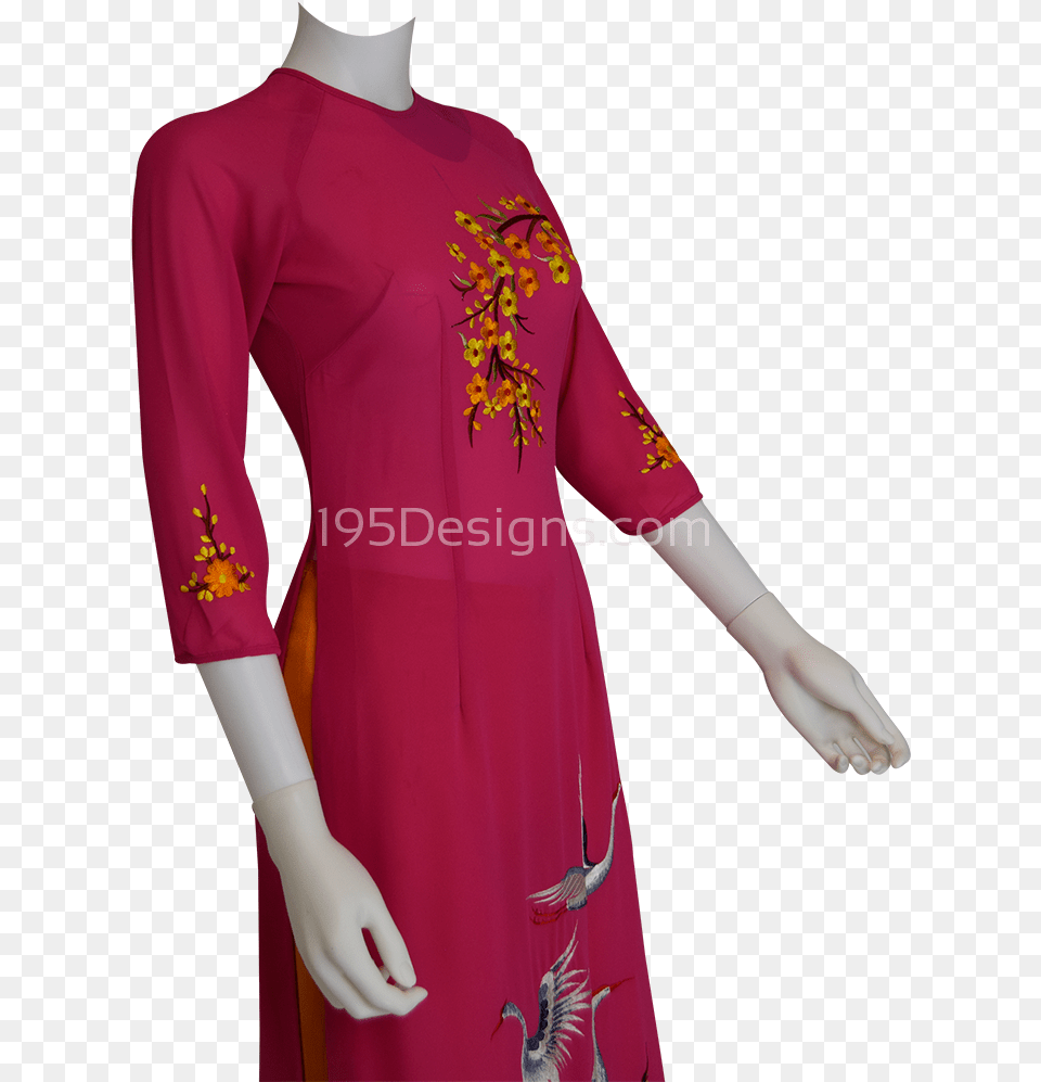 Hot Pink Ao Dai Apricot Blossom Flower Bird New Year, Adult, Person, Formal Wear, Female Png