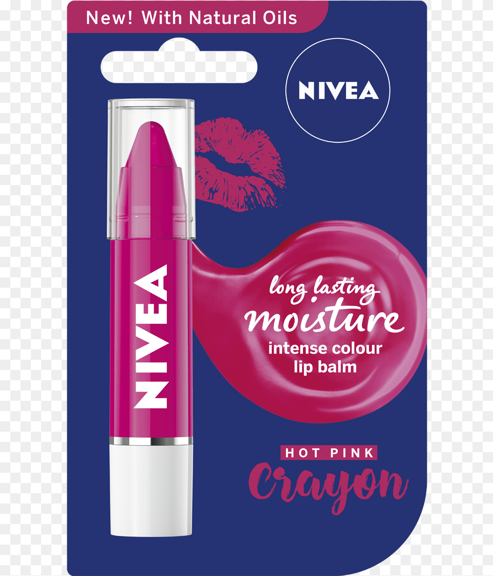 Hot Pink Crayon Nivea Lip Balm Crayon, Cosmetics, Lipstick, Advertisement Png Image