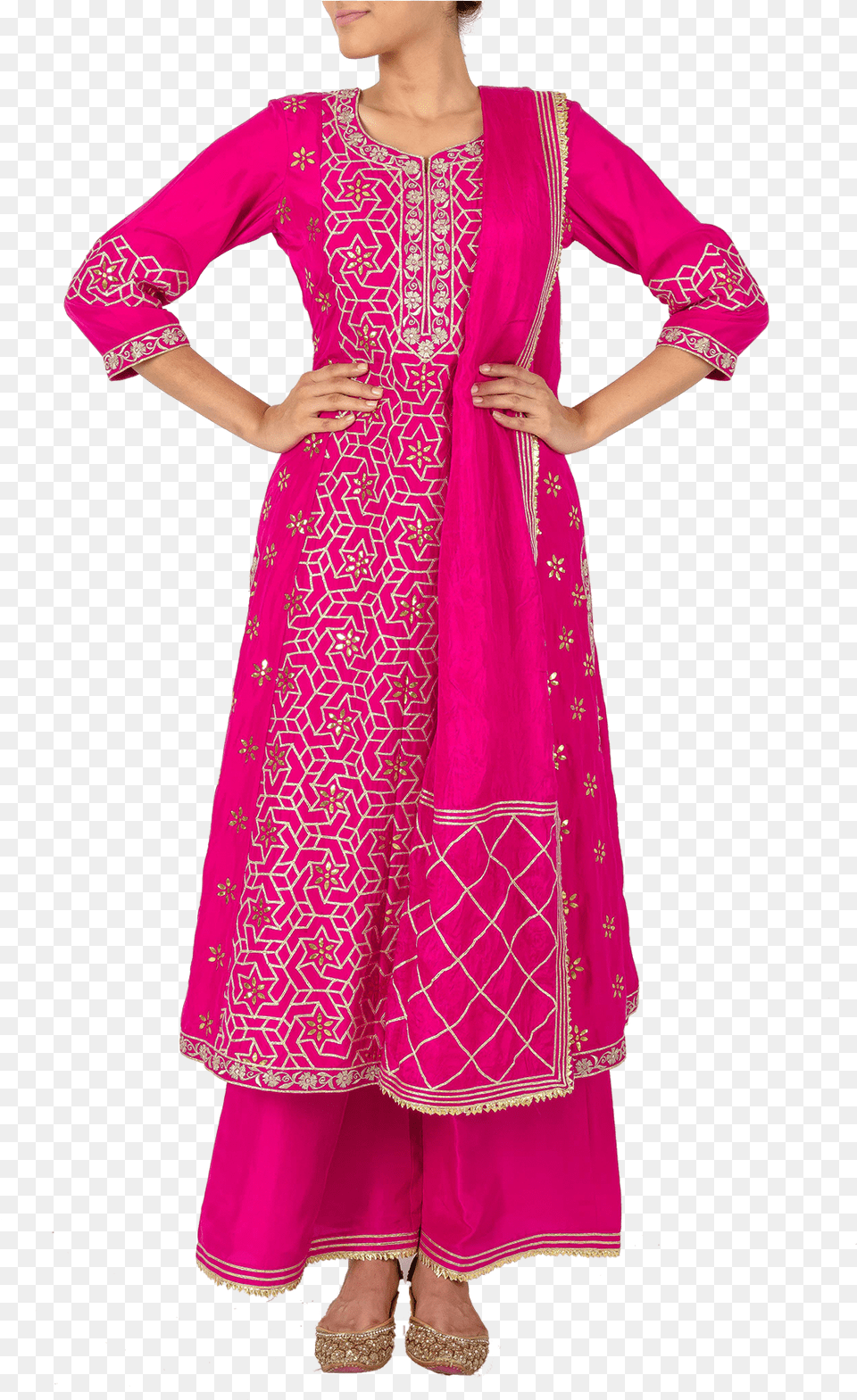 Hot Pink Gota Suit With Palazzos By Anupma Amp Devika, Clothing, Dress, Adult, Person Free Png