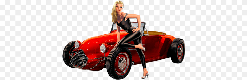 Hot Rod Vintage Tin Sign Shaped Large Pinup Art Pinup Girl Car, Adult, Person, Female, Woman Free Png