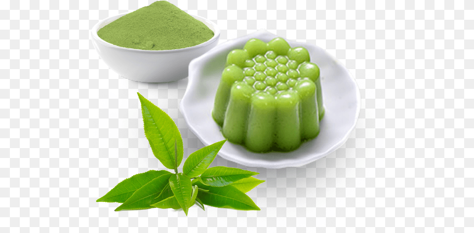 Hot Selling Bubble Tea Topping Matcha Pudding Powder Transparent Background Green Tea Leaves, Food, Jelly, Plate Free Png