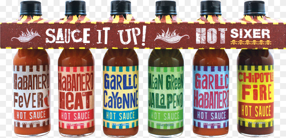 Hot Sixer Hot Sauce 6 Pack Glass Bottle, Alcohol, Beer, Beverage, Food Free Png