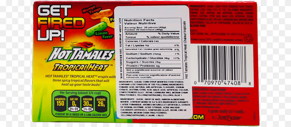 Hot Tamales Tropical Heat Theater Box Nutrition Facts Label, Scoreboard, Text Free Transparent Png