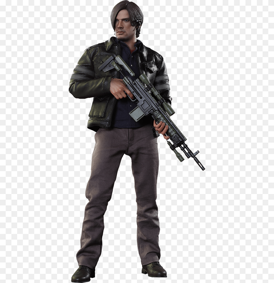 Hot Toys Leon S Kennedy Sixth Scale Figure Action Figures Resident Evil, Weapon, Clothing, Coat, Firearm Free Png Download