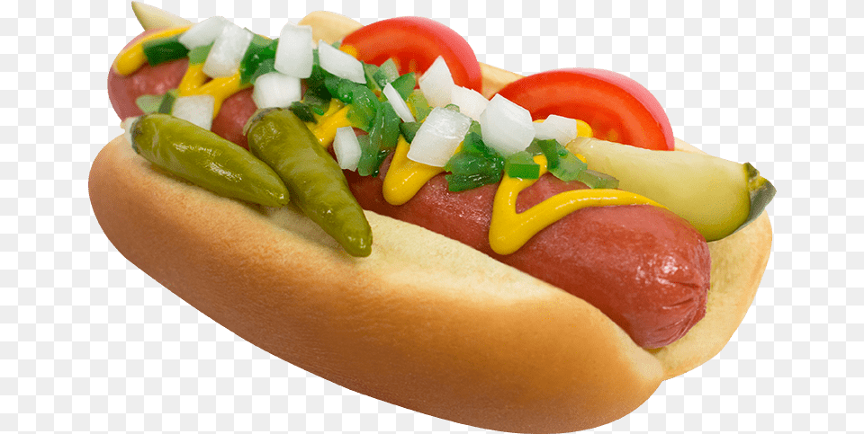 Hotdog In Bun With Condiments, Food, Hot Dog Free Png