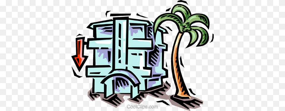 Hotel And Palm Tree Royalty Vector Clip Art Illustration, Palm Tree, Plant, City, Outdoors Free Png Download