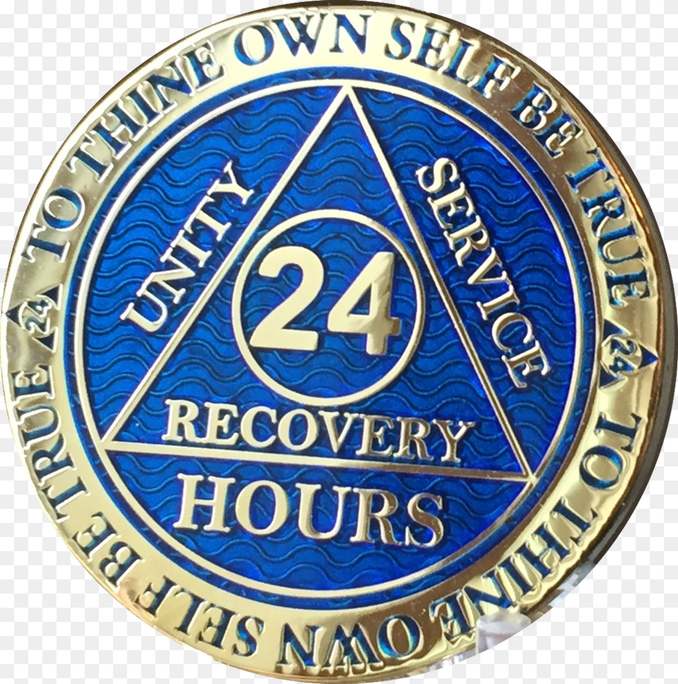 Hours Aa Medallion Reflex Blue Gold Plated Alcoholics Emblem, Badge, Logo, Symbol Png Image