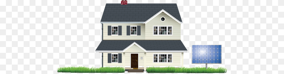 House, Neighborhood, Electrical Device, Solar Panels, Grass Png Image