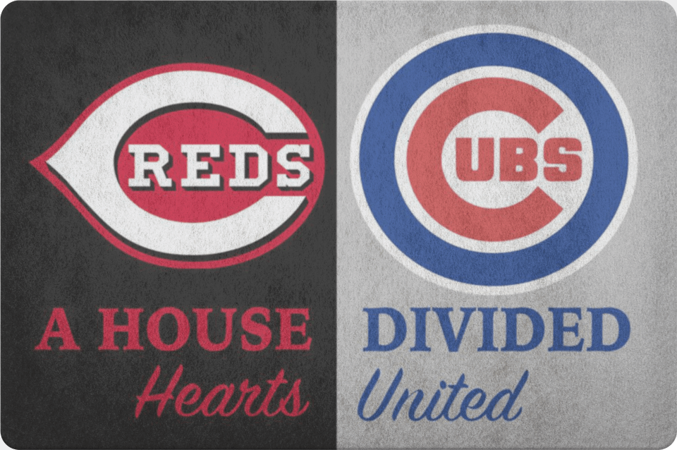 House Divided Man Cave Decor Cubs Cincinnati Reds Hearts Label, Mat Png