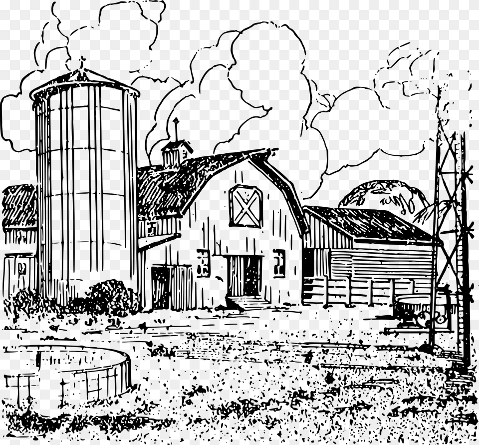 House Drawing Black And White Farm Drawing, Gray Free Png Download
