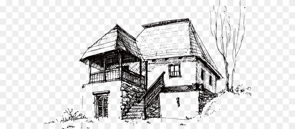 House Drawing Sketch Buildings Sketch, Nature, Outdoors, Architecture, Building Free Transparent Png