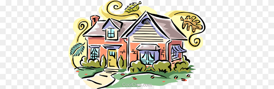 House Fall Scene Royalty Vector Clip Art Illustration, Architecture, Rural, Outdoors, Neighborhood Png