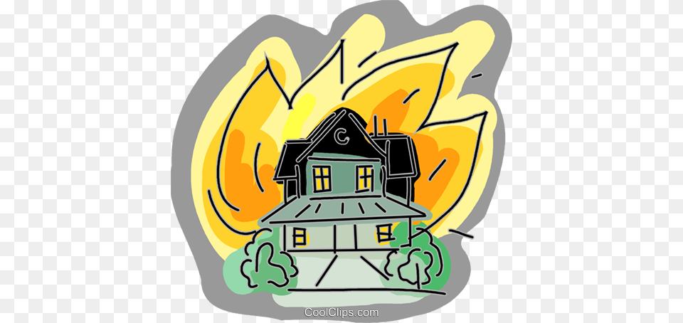 House On Fire Royalty Vector Clip Art Illustration, Neighborhood, Bulldozer, Machine, Outdoors Free Png