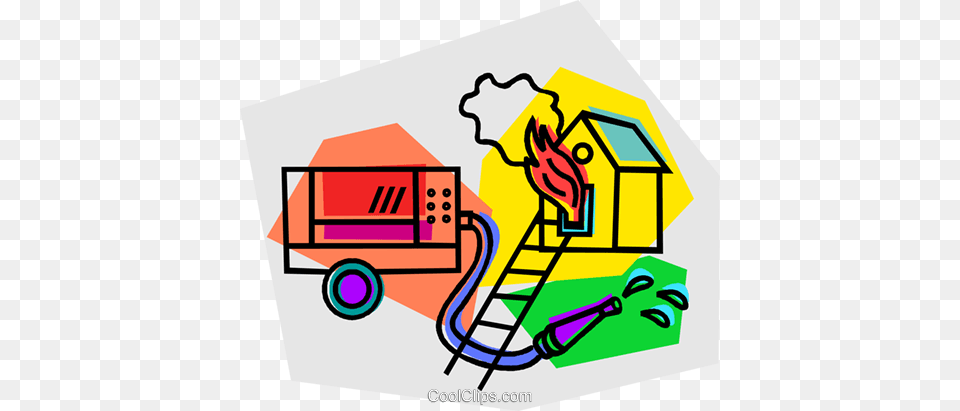 House On Fire With Fire Truck Royalty Vector Clip Art, Neighborhood, Outdoors, Grass, Plant Free Png Download