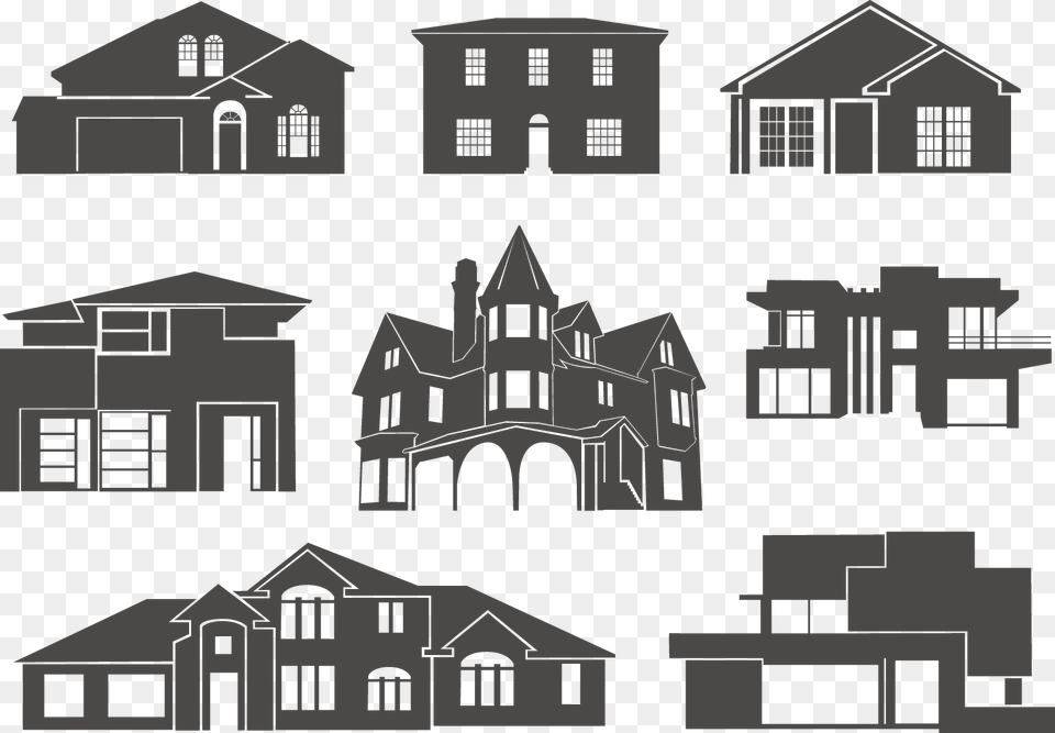 House Silhouette Building Clip Art House Silhouette Vector, Neighborhood, Architecture, Stencil, Drawing Free Transparent Png