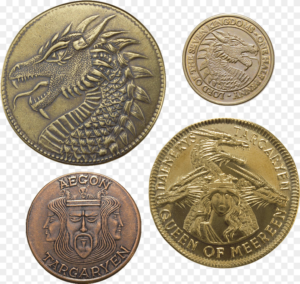 House Targaryen Set Of Four Coins George Rr Martin Coins, Person, Coin, Money, Face Free Png