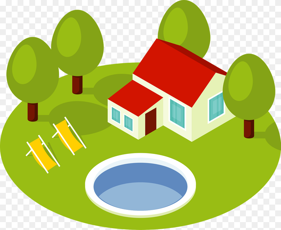 House With A Swimming Pool Clipart, Neighborhood, Green, Grass, Plant Free Png Download