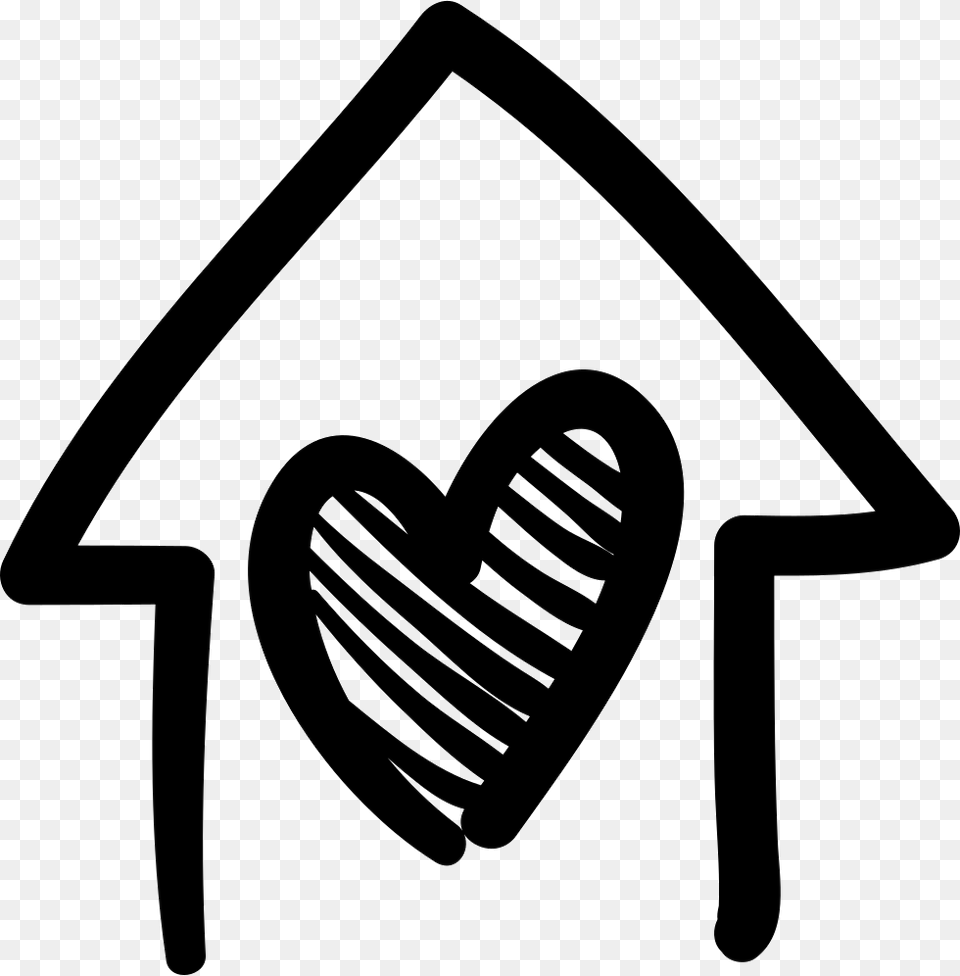 House With Heart Hand Drawn Building House With Heart Svg, Stencil Png Image