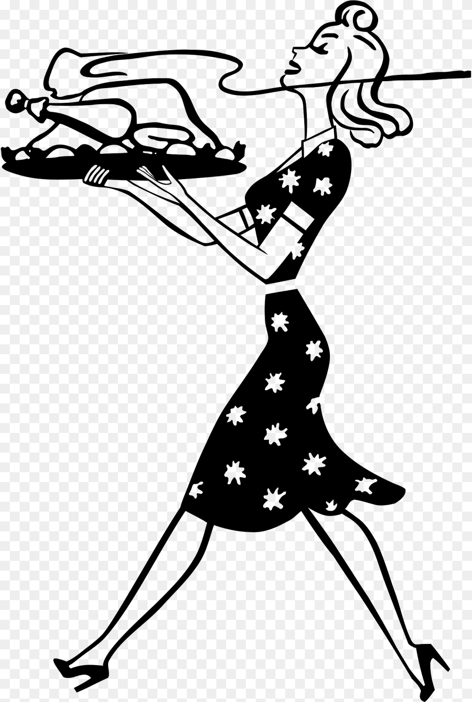 Housewife With Turkey Clipart, Dancing, Leisure Activities, Person, Stencil Free Png