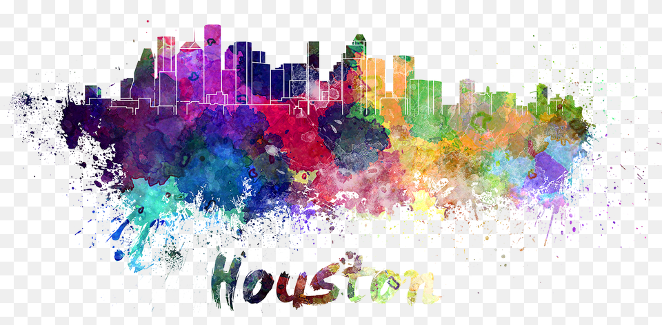 Houston Skyline In Watercolor, Art, Modern Art, Graphics, Purple Png