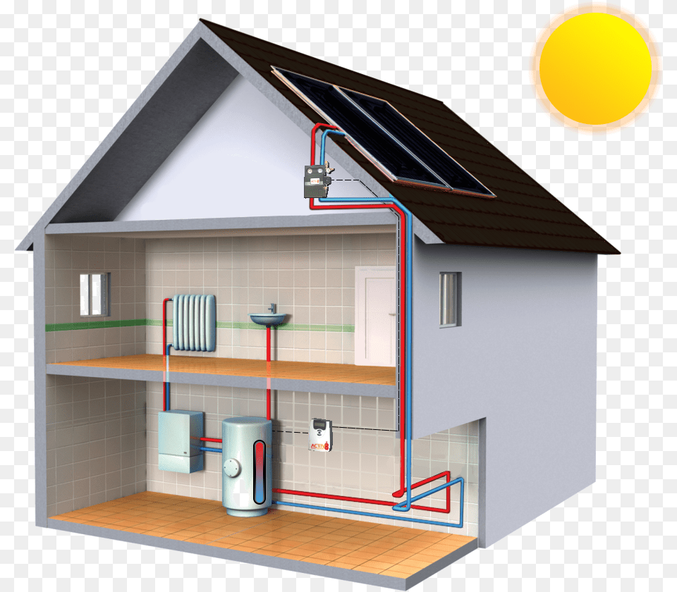 How Solar Thermal Works Types Of Heating Home, Indoors Free Transparent Png