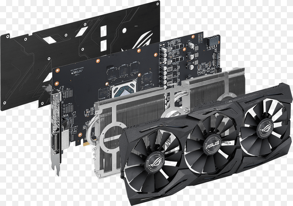 How The Card Fits Together Asus Gtx 1070 Rog Strix, Computer Hardware, Electronics, Hardware, Aircraft Free Png Download