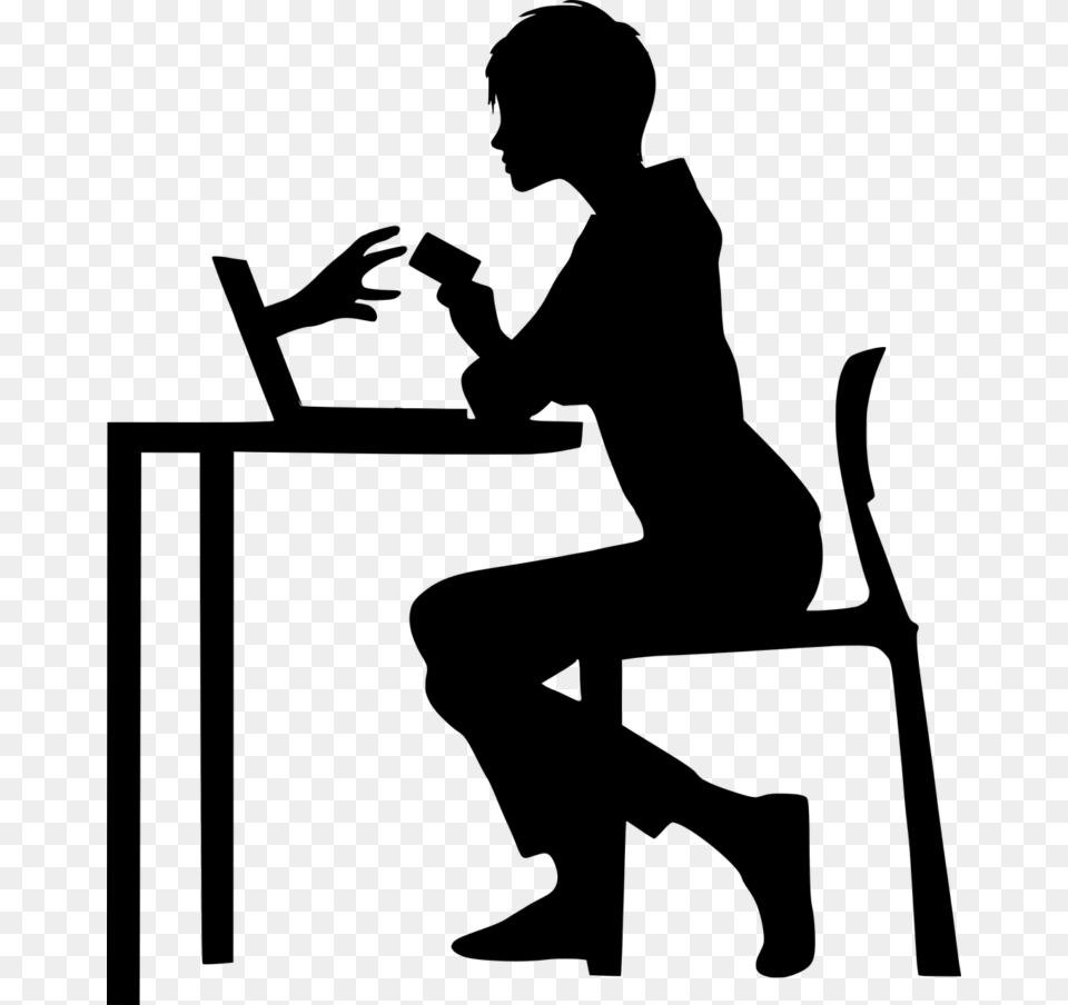 How To Check If A Website Is A Scam Silhouette Sitting At Desk, Gray Free Png