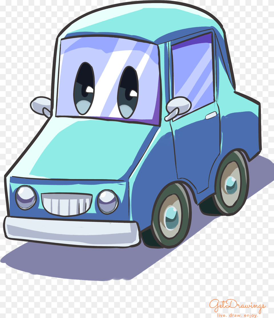 How To Draw A Cartoon Car City Car, Bulldozer, Machine, Transportation, Vehicle Png Image