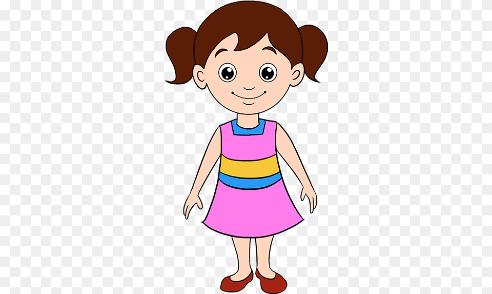 How To Draw A Cartoon Girl In A Few Easy Steps Easy Girl Kid Drawing, Baby, Person, Face, Head Free Png