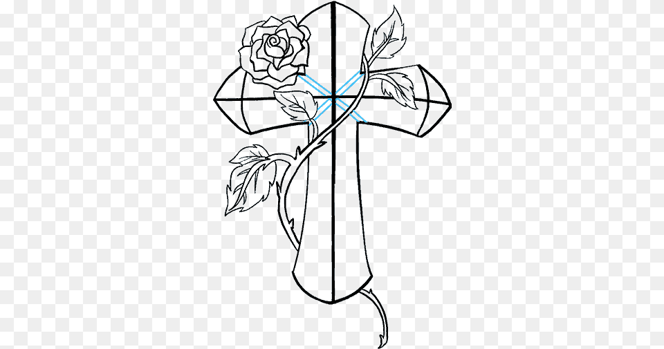 How To Draw A Cross With A Rose In A Few Easy Steps Drawing Cross With Rose, Symbol, Person, Outdoors Png Image
