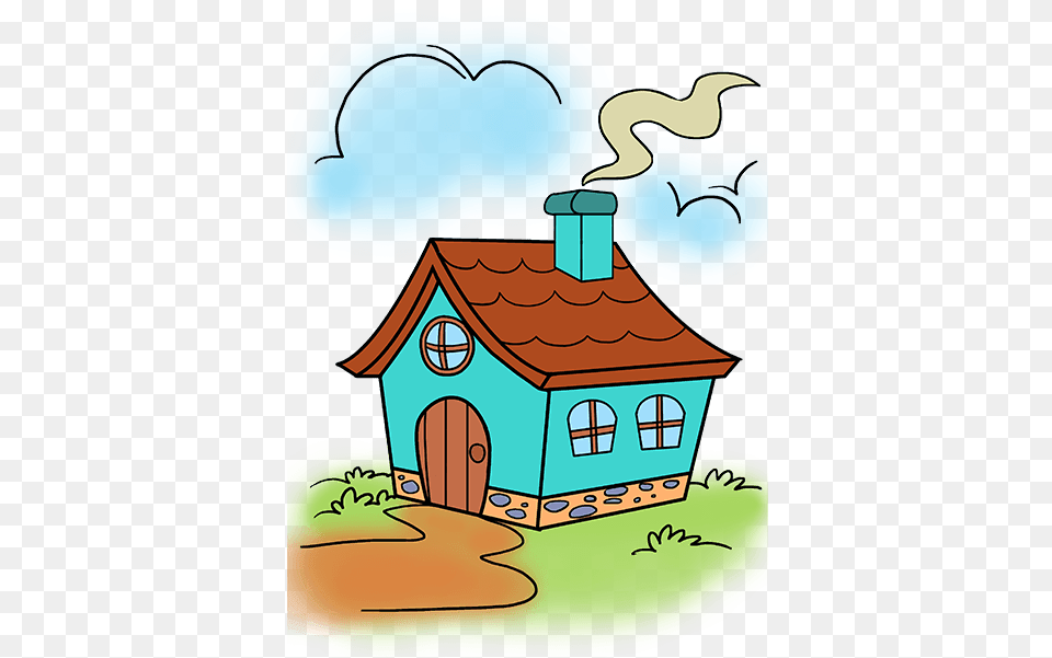 How To Draw A Cute House Cartoon Drawing, Architecture, Outdoors, Nature, Hut Png