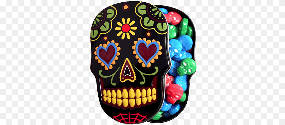 How To Draw A Sugar Skull Easy Sugar Skull Candy Tin Black, Birthday Cake, Cake, Cream, Dessert Free Png Download