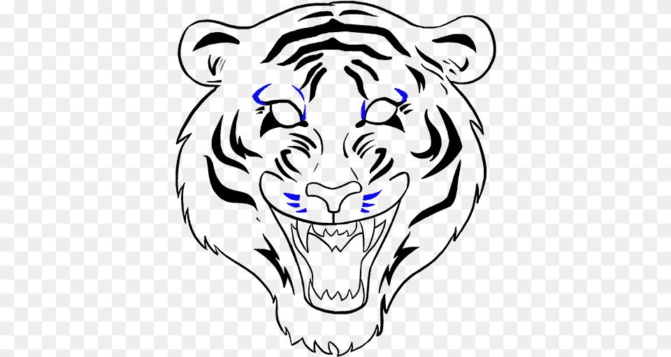 How To Draw A Tiger Face In A Few Easy Steps Tiger Face Drawing Easy, Animal, Cat, Mammal, Pet Png