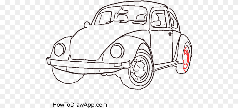 How To Draw A Volkswagen Beetle Aka Volkswagen Bug Old Car Drawings Easy, Stencil, Art, Sedan, Transportation Free Png Download