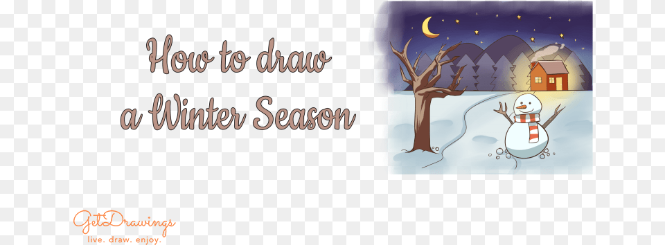 How To Draw A Winter Season Illustration, Nature, Outdoors, Snow, Snowman Free Png Download