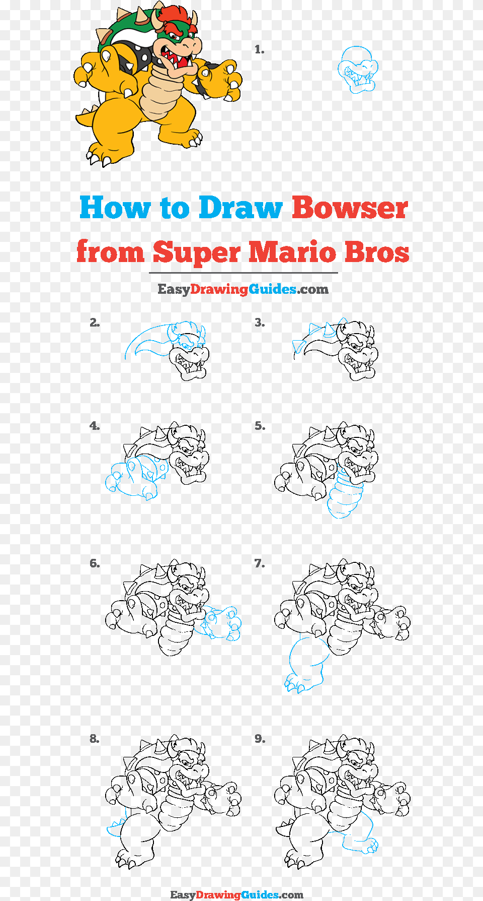 How To Draw Bowser From Super Mario Bros Draw Bowser Step By Step, Baby, Person, Text Png