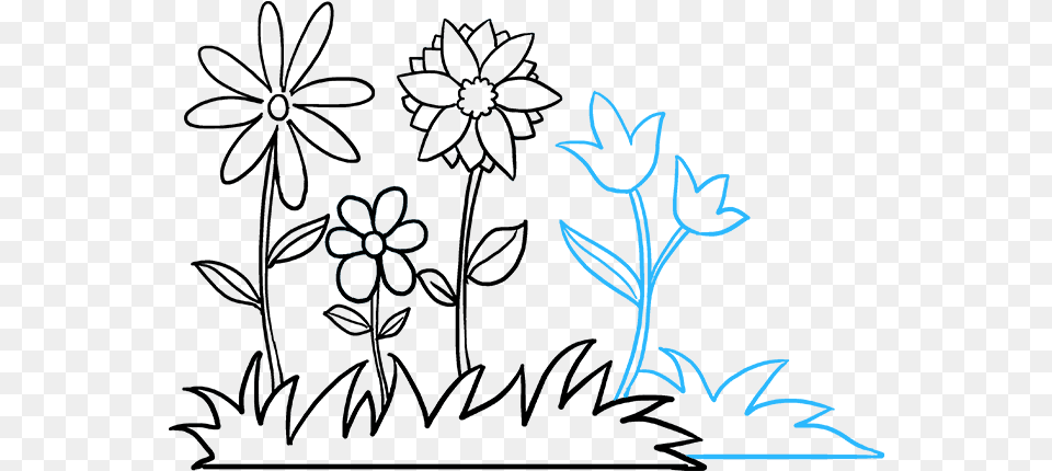 How To Draw Flower Garden Draw A Flower Garden, Art, Floral Design, Graphics, Pattern Png Image