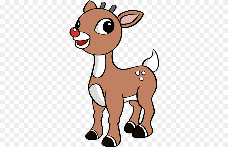 How To Draw Rudolph The Red Nosed Reindeer Draw Rudolph, Animal, Deer, Mammal, Wildlife Free Png