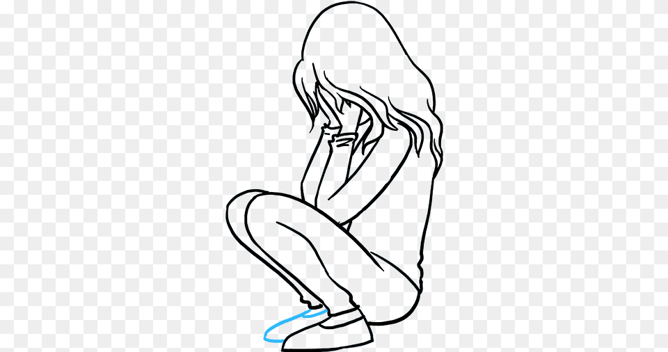 How To Draw Sad Girl Crying Draw A Girl Crying Step, Clothing, Footwear, Shoe, Kneeling Png Image