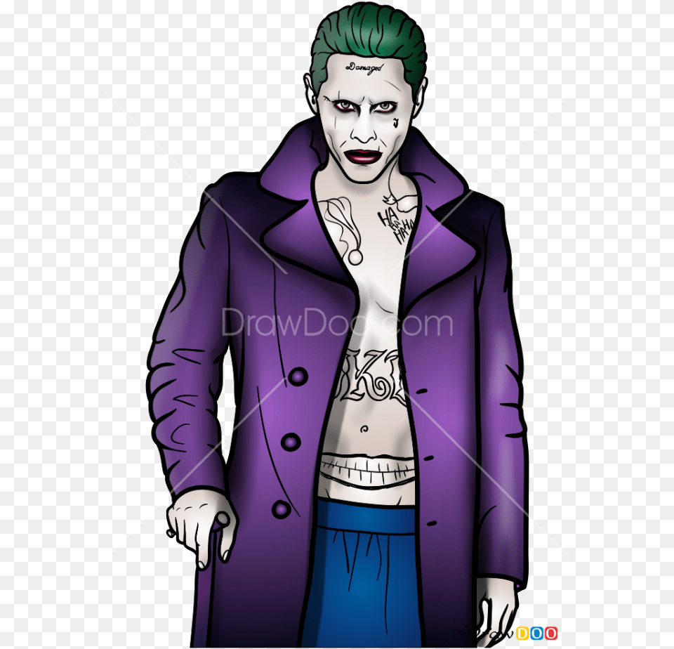 How To Draw The Joker Suicide Squad Suicide Squad Joker And Harley Quinn Art Tutorial, Clothing, Coat, Adult, Person Png Image